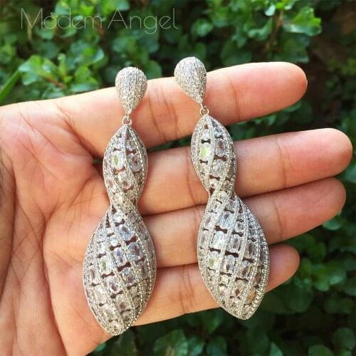 ModemAngel Luxury Solid Ball Large AAA Cubic Zirconia Copper Earrings For Women Earring Fashion Jewelry