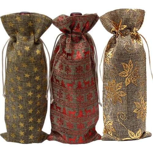 14x30cm Christmas Natural Jute Burlap Wine Bottle Bag Window Champagne Packaging Gift Bag Party Christmas Decoration SN2039