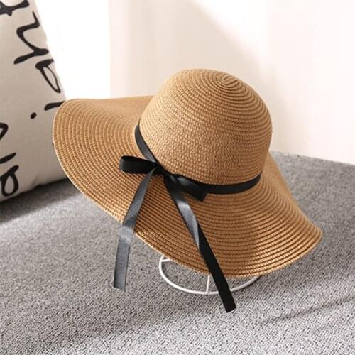 Simple Foldable Wide Brim Floppy Girls Straw Hat Sun Hat Beach Women Summer Hat UV Protect Travel Cap Lady Cap Female