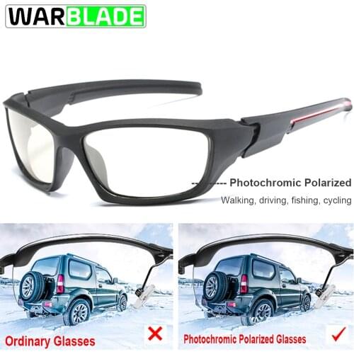 WarBlade Photochromic Polarized Sunglasses Men Cycling Chameleon Discoloration Sun Glasses Bike Square Driving Gafas Ciclismo