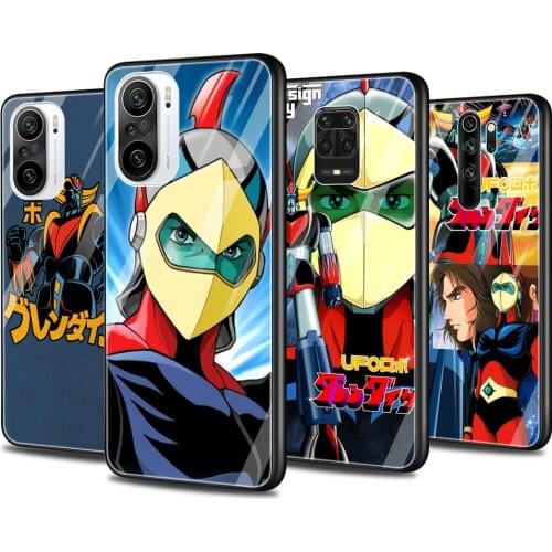 Glass Phone Case for Xiaomi Redmi Note 9S 7 9 8 10 Pro Max 8T 9c 9A 9T Glass Cover for Redmi K40 K30 K20 UFO Robot Goldorak
