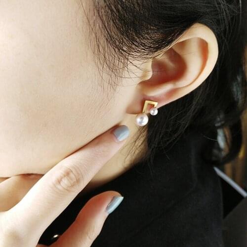 Titanium With 18K Gold Music Symble Faux Pearl Earrings Women Jewelry Punk Party Gown Runway Rare Korean Japan Boho Hiphop