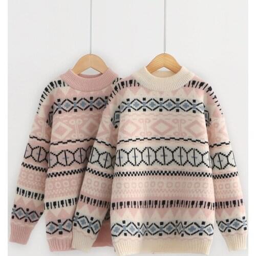 Fashion Girls Knits Print Woolly Striped Sweaters Warm jacquard Waves Pullovers 10 11 12 13 14 Years Girl Autumn Winter Knitwear