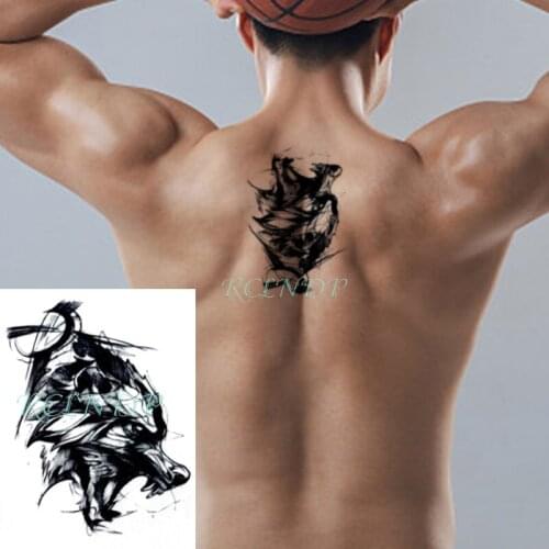 Waterproof Temporary Tattoo Sticker Black Wolf Head Moon Pattern Letter Fake Tattoo Flash Arm Leg Tattoo for Boy Women Men