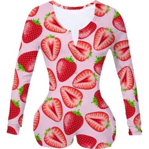 Women Custom Made Strawberry Tingz Sublimation Print Summer Long Sleeves Onesie