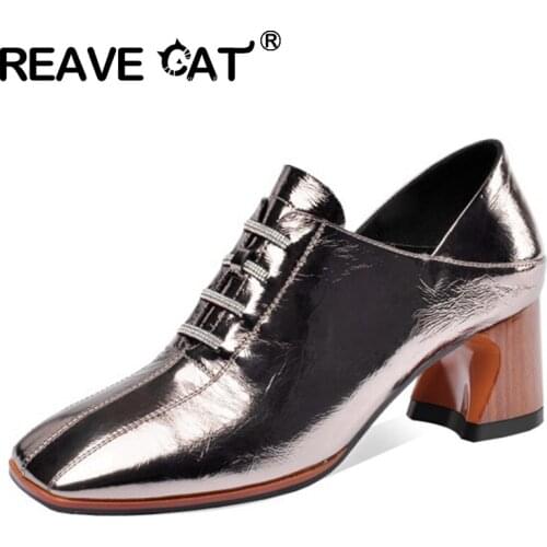 REAVE CAT New 2021 Women Pumps Pointed Toe 6cm High Strange Heels Genuine Leather Zip Crystal Luxury Deigner Big Size 40 A3516