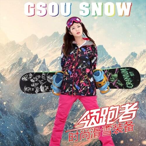 Womens Insulated Ski Suit Female Waterproof Snowboarding Clothes Black Ski Jacket And Pink Pants Combo Winter Outdoor Sportswear