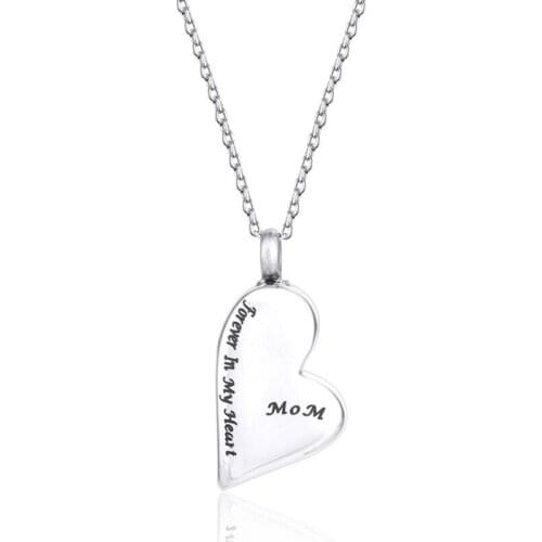 RIR Mom Forever In My Heart Cremation Jewelry Keepsake Memorial Urn Necklace Stainless Steel Heart Shape Mother Necklaces