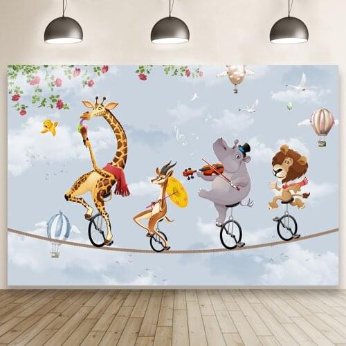 Juggling Cute Animals Cartoon Baby Shower Party Background Decoration Happy Birthday Photography Backdrop Photo Studio Custom
