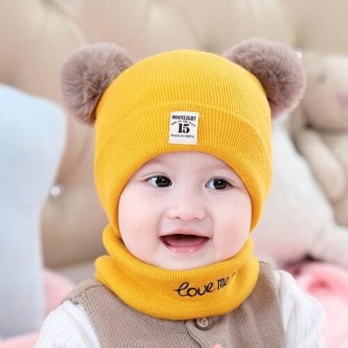 2Pcs Toddler Hat +Twitter Pompon Winter Children Hat Bonnet Enfant Knitted Cute Cap For Girls Boys 0-24 Months