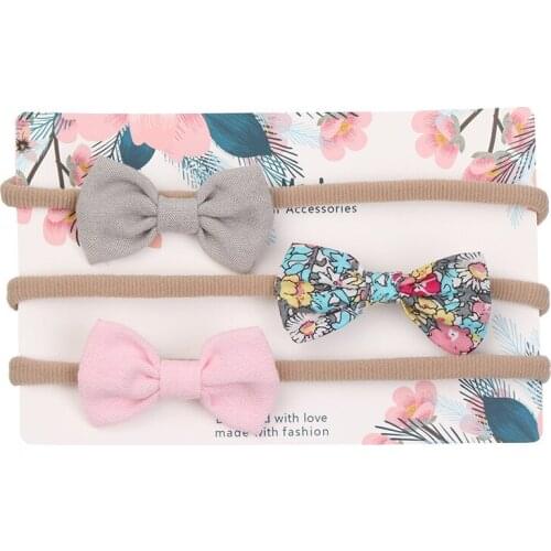 Boutique 10sets 3in1 Fashion Cute Plaid/Floral Bow Nylon Headbands Solid Kawaii Bowkont Hairbands Princess Hair Accessories