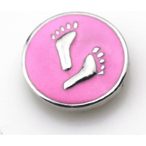 10pcs/lot Enamel Pink Footprint Snap Buttons for 18mm Lock Snaps Bracelet&Bangles DIY Snap Pendants Jewelry Charms