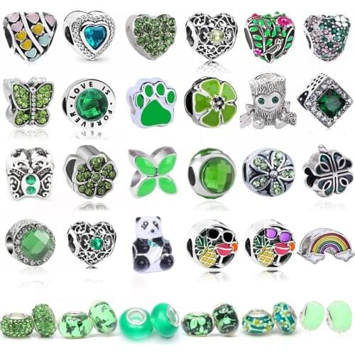 2Pcs/Lot Discount New Product Fresh Green Charm Lady Beaded Pendant DIY Brand Bracelets Necklaces Gifts Accessory