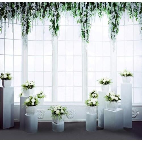 200x300cm photographic background seek windows with green flowers wedding vinyl backdrops dark wood floor background studio
