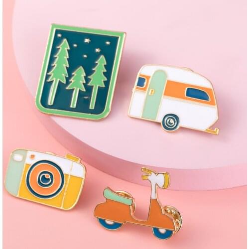 Shamir 4 PCS New Cartoon Brooch Travel Accessories Series Storage Battery Forest Camera Bag Drip Personality Enamel Pin Badges