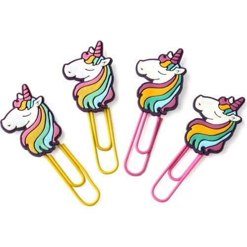 4Pcs/lot Unicorn Bookmark Planner Paper Clip PVC Metal Material Bookmarks for Book Stationery School Office Supplies Tools