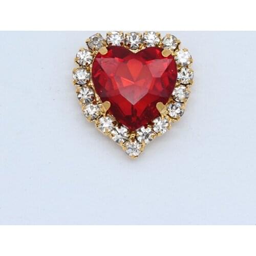 8/10/12/18mm Red Gold Heart Sew On With Rhinestone Claw Crystal Buckle Base Love Charms Wedding Dress Clothing Handmade Crafts
