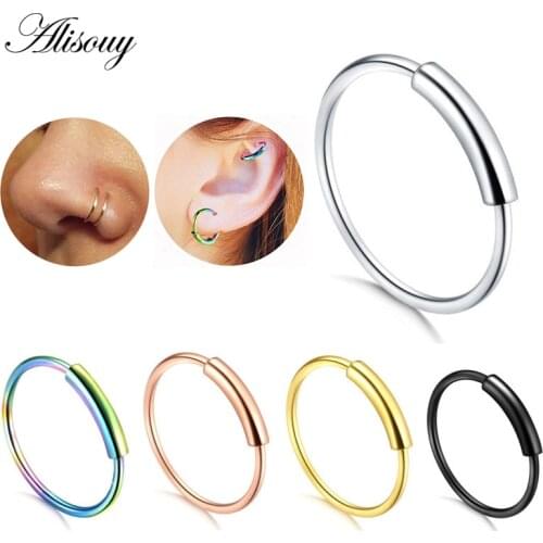 Alisouy 1pcs 22g Steel Hinged Clicker Seamless Piercing Nose Ring Hoop Lip Ear Ring-6/8/10mm Body Jewelry Piercing Clip Gift
