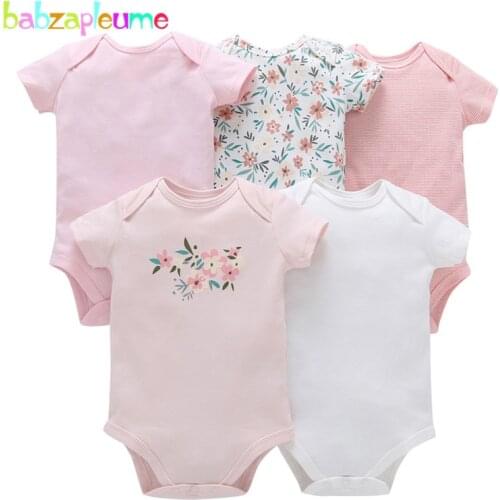 Babzapleume 5PCS/6-24Months/summer newborn clothes baby girls bodysuits short sleeve cotton cute jumpsuit clothing sets BC1567