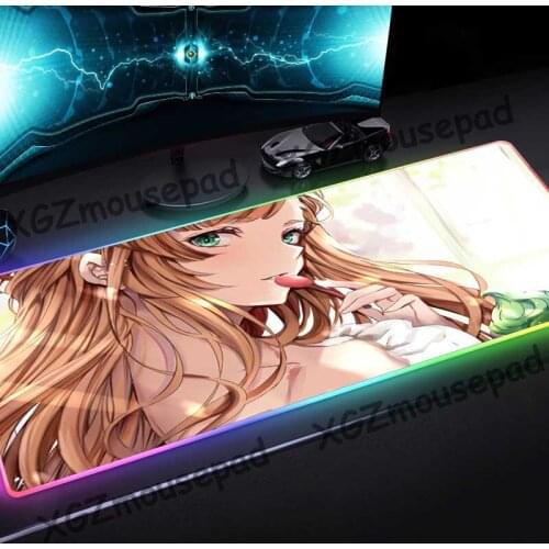 XGZ Anime Cute Sister Ice Cream Custom Large RGB Mouse Pad Precision Black Lock Edge Office Computer Desk Mat Rubber Non-slip