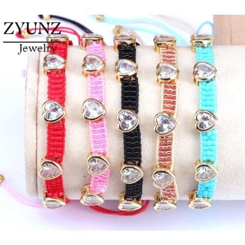 5PCS, Clear CZ Heart Bracelet Ladies Gift 2020 Miyuki Winter Bracelets For Women Adjustable Jewelry handmade Woven Jewellry