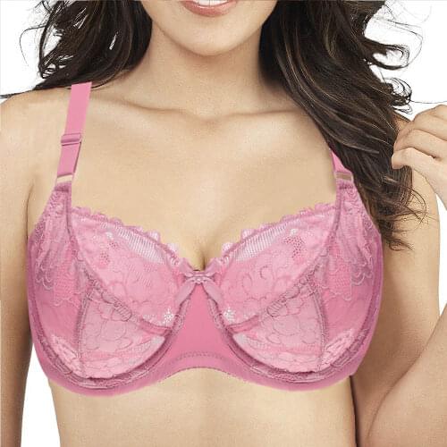 Womens Lace Bra Large Plus size Underwired Adjustment Sexy Lingerie Embroidery Sheer Underwear BH Top 36-48 C D DD E F Cup