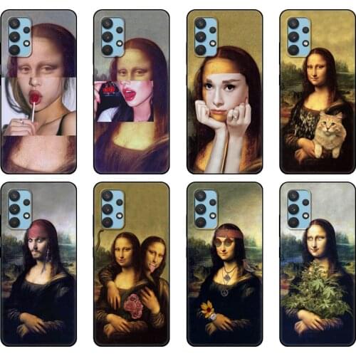 Black tpu Case For Samsung galaxy A12 A22 A32 A42 A52 A72 4g 5g S21 PLUS ultra back cover mona lisa Pattern