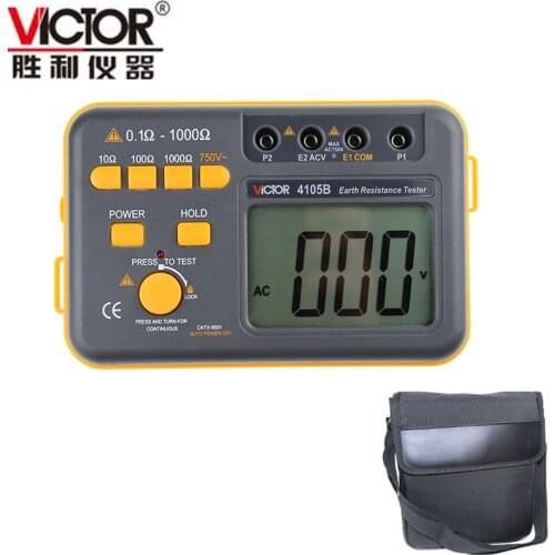 VICIOR VC4105B 4105B Digital Earth Ground Resistance Tester Earth Voltmeter Ohmmeter 0.1~1000Ohm 750V