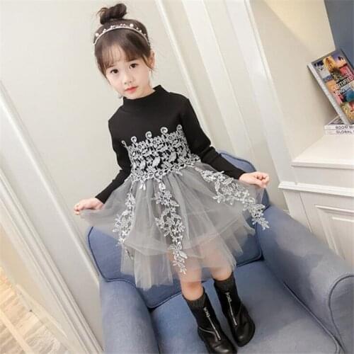 Kids Tutu Dress Winter Girls Clothes Mesh Spliced Princess Knitted Dresses for Girl Autumn Children Clothing 2-7 Years