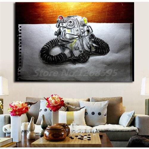 Fallout Dragonborn Helmet Wall Art Canvas Poster And Print Canvas Painting Decorative Picture For Living Room Kids Home Decor