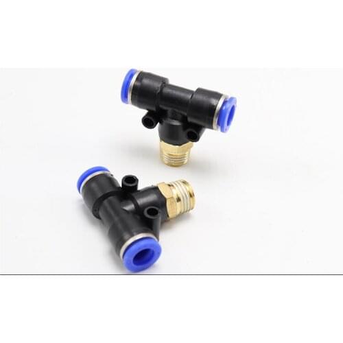 1PC PB4/6/8/10/12 Tube O/D 4mm-12mm Brass Male Thread Size 1/8" 1/4" 3/8" 1/2" T Style Push In Fittings Pneumatic Connector