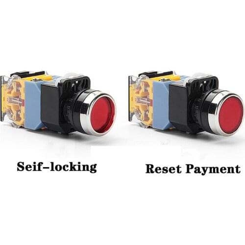 LA38-11DS 1PCS LED Latching Switch Sliver Contact Push Button Switch with Light 24V 220V 22mm Red Yellow Blue Green