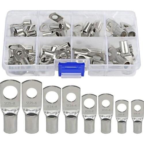 Hot 60PCS SC Series Heavy Duty Wire Lugs, Bare Tinned Copper Ring Terminals Eyelets Connectors Bare Cable Battery Kit