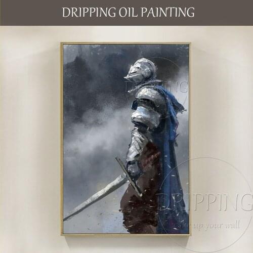 Skilled Artist Hand-painted High Quality Impressionist Portrait Knight Oil Painting on Canvas Handmade Armor Knight Oil Painting