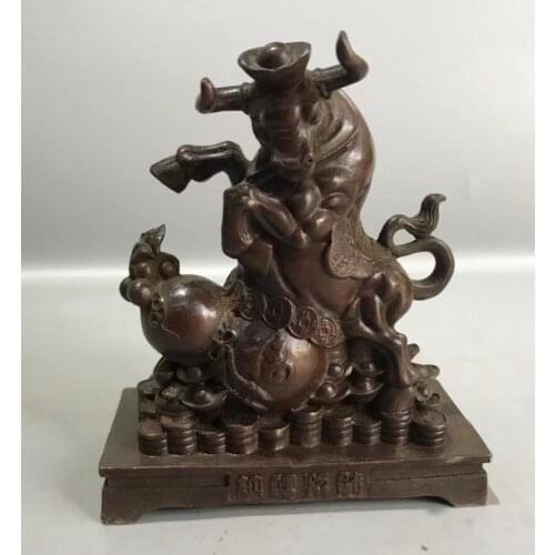 China brass recruit wealth blessing cow crafts statue