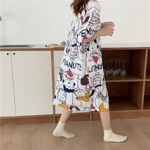 Summer Nightdress Womens Net Red Hot Home Clothes Thin Short Sleeve Pajamas Big Size Loose Cartoon Pregnant Women