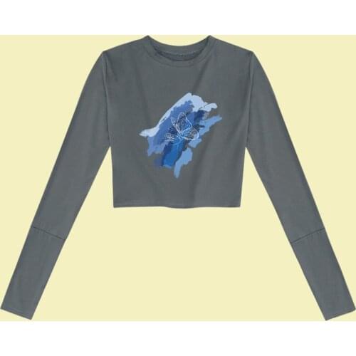 Summer Punk Cool for Girls Clothes Cute Funny Butterfly Shirts Cotton Harajuku Aesthetic Tees Pullover T Shirt Long Sleeve Tops