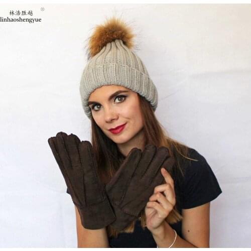 Linhaoshengyue Real Fur Five Fingers Gloves For Women and Man