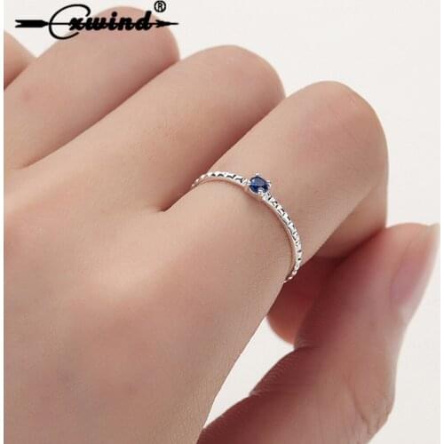 Cxwind Fashion Blue Crystal Round Wedding Rings for Womens Zircon Engagement Finger Rings Glamour Jewelry bague femme