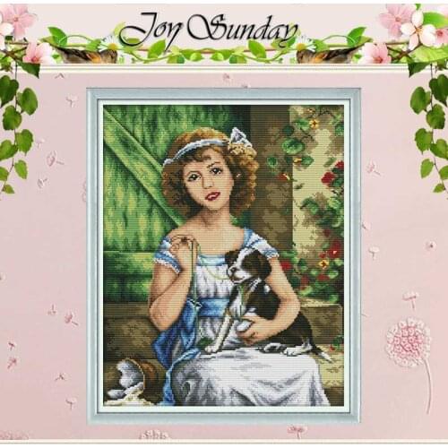 The Girl With The Dog Painting Counted 11CT 14CT Cross Stitch Set DIY Chinese Cross-stitch Kits Embroidery Needlework Home Decor
