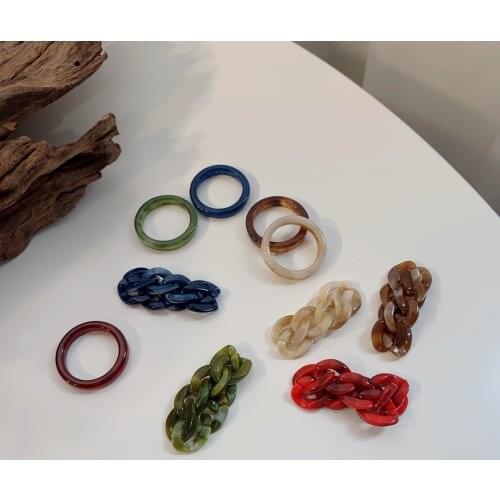 2PCS Vintage Resin Womens Ring Set Simple Hip Pop Plastic Rings 2021 Trend Design Irregular Acrylic Rings Jewelry Accessories