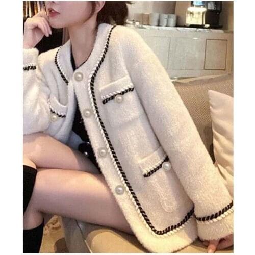 2021 New Womens Thick Coat Winter Thick Coat Jacket Small Fragrant Wind Coat Elegant Temperament Thick Long-sleeved Coat