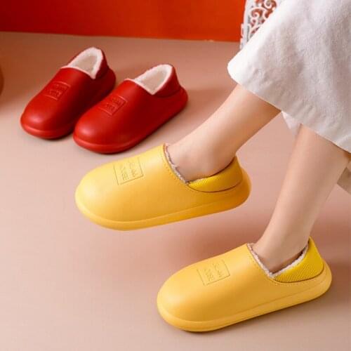 New Waterproof Non-Slip Home Cotton Slippers Winter Warm Indoor Couple Dual-use Cotton Slippers Women Men With Plush Warm Shoes