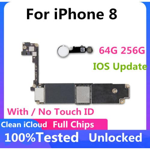 For iPhone 8 Motherboard With / No Touch ID Unlocked For iPhone 8 Mainboard Clean iCould With Full Chips Good Wokring