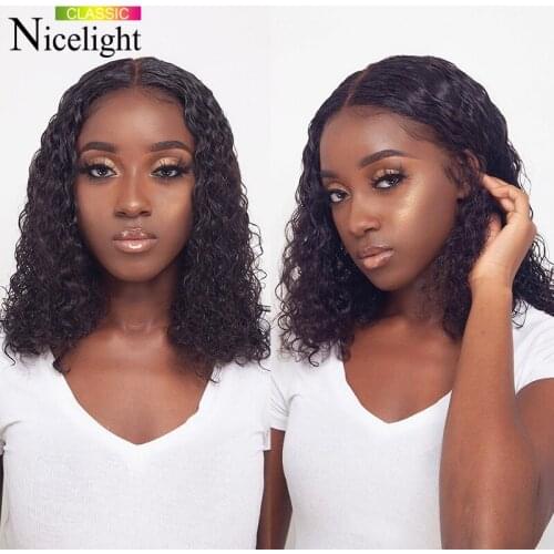 Nicelight Peruvian Deep Wave Wig Prelucked Lace Closure Wig Wet And Wavy Remy Lace Front Human Hair Wigs Curly Short Bob Wigs