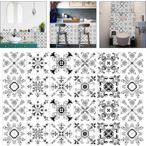 066E 24pcs Self-Adhesive Wall Tile Decals Peel Stick Floor Staircase Stickers DIY Waterproof Backsplash Sticker for Kitchen