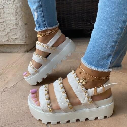 Womens Platform Chain Decor Sandals Female Summer 2021 Women Thick Bottom Shoes Woman Wedge Platform Sandals Increased Shoes