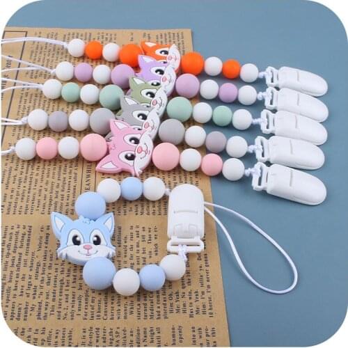 Hand Made Silicone Cat Bead Children Baby Pacifier Leashes Toy Chain Bracelet Pendants for Infant Bite Teether Anti-drop Gift