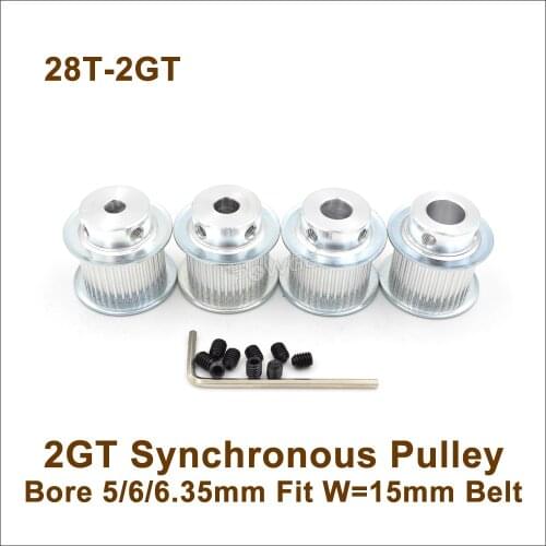 POWGE 28 Teeth 2GT Synchronous Pulley Bore 5/6/6.35mm For Width=15mm 2MGT Timing Belt 28T 28Teeth GT2 Pulley 28-2GT BF 3D Design