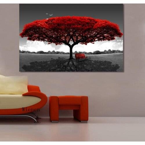 Modern Home Decor Canvas Painting Red Tree Wall Art Poster Prints Landscape Pictures for Office Living Room Loft Decor Artwork